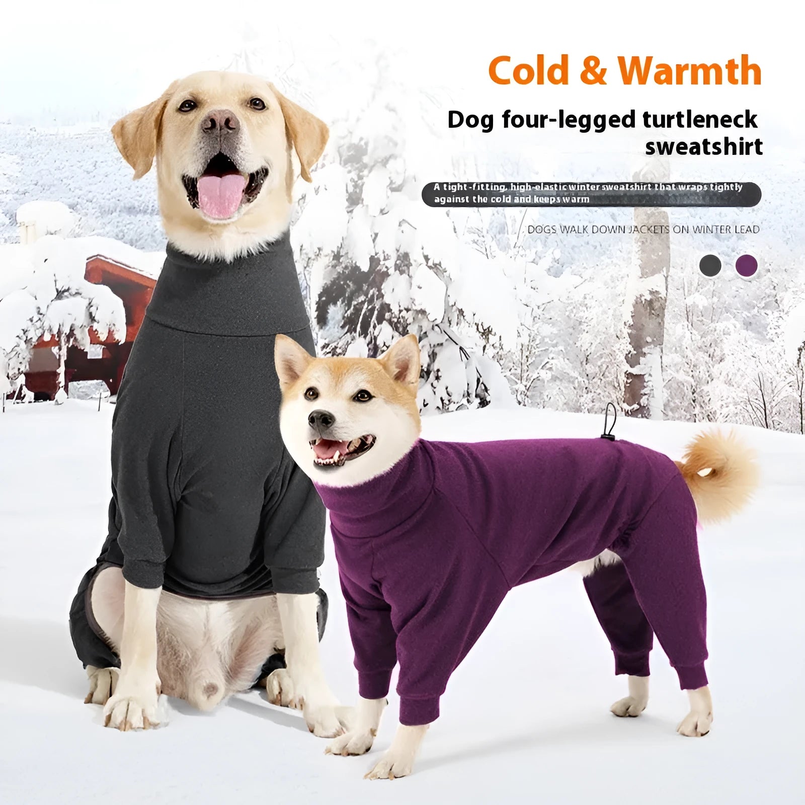 Dark grey polar fleece four-legged dog clothes with high collar for winter cold protection