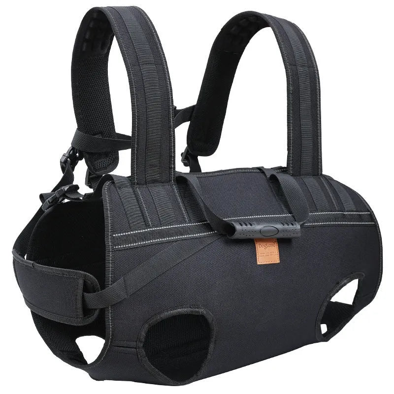 Black Oxford cloth dog backpack carrier for medium to large pet transport