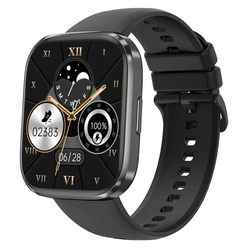 Bluetooth calling smart watch with heart rate and blood oxygen detection, black, on wrist