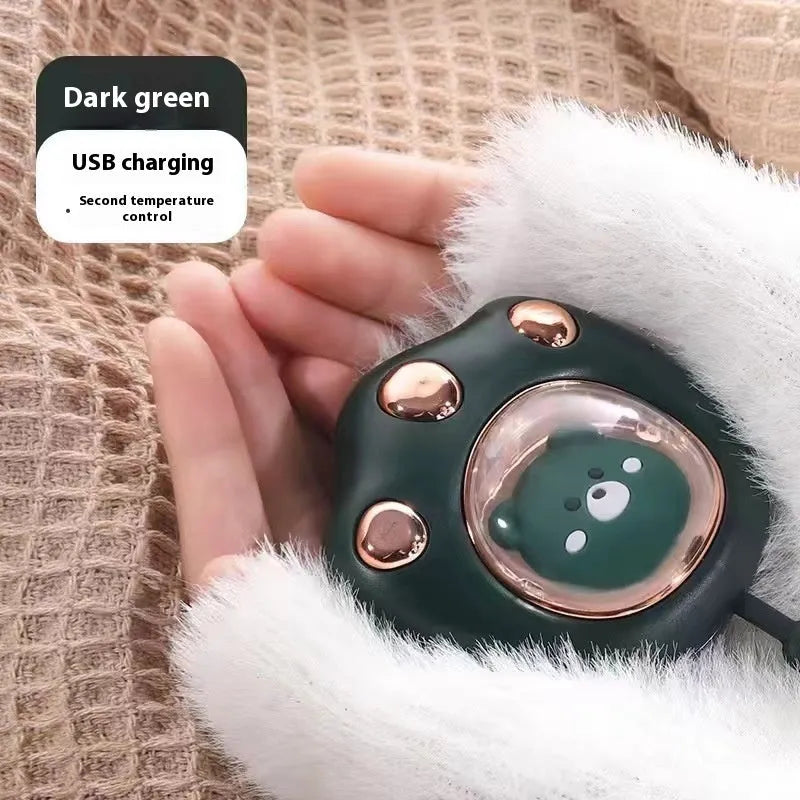 Compact USB digital display hand warmer in a choice of six colours, showing the heating pad and screen.