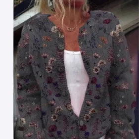 Women's loose-fit cardigan coat with a white 3D geometric digital print pattern on a solid coloured background.
