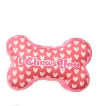 Bite-resistant PP plush dog chew toy for tooth cleaning, in bone powder, white, pink, or red.