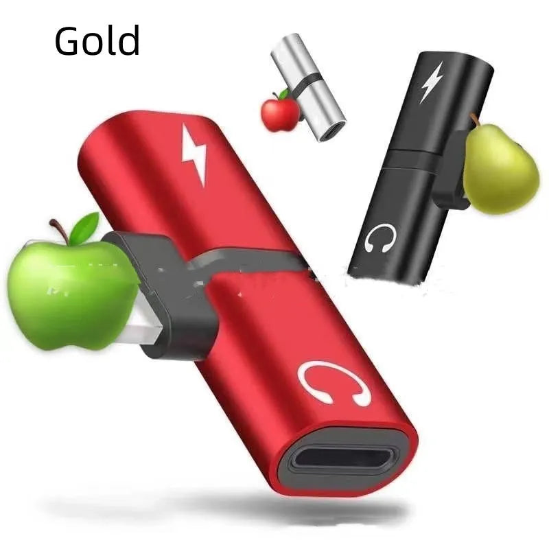Alloy 2-in-1 audio adapter for Apple phones, available in five colours including black and gold