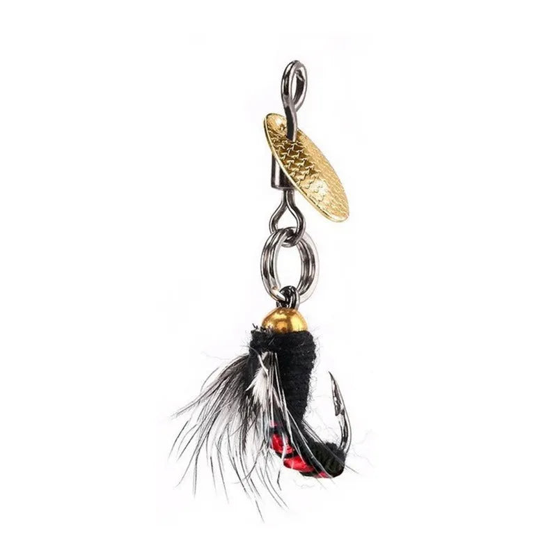 Five bionic poisonous mosquito fishing lures with spinning sequins in multicolour patterns