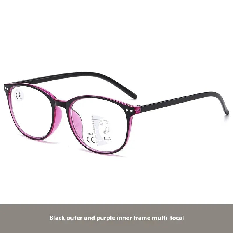 Women's ultra-light presbyopic glasses with multi-focus lenses in black and blue frame