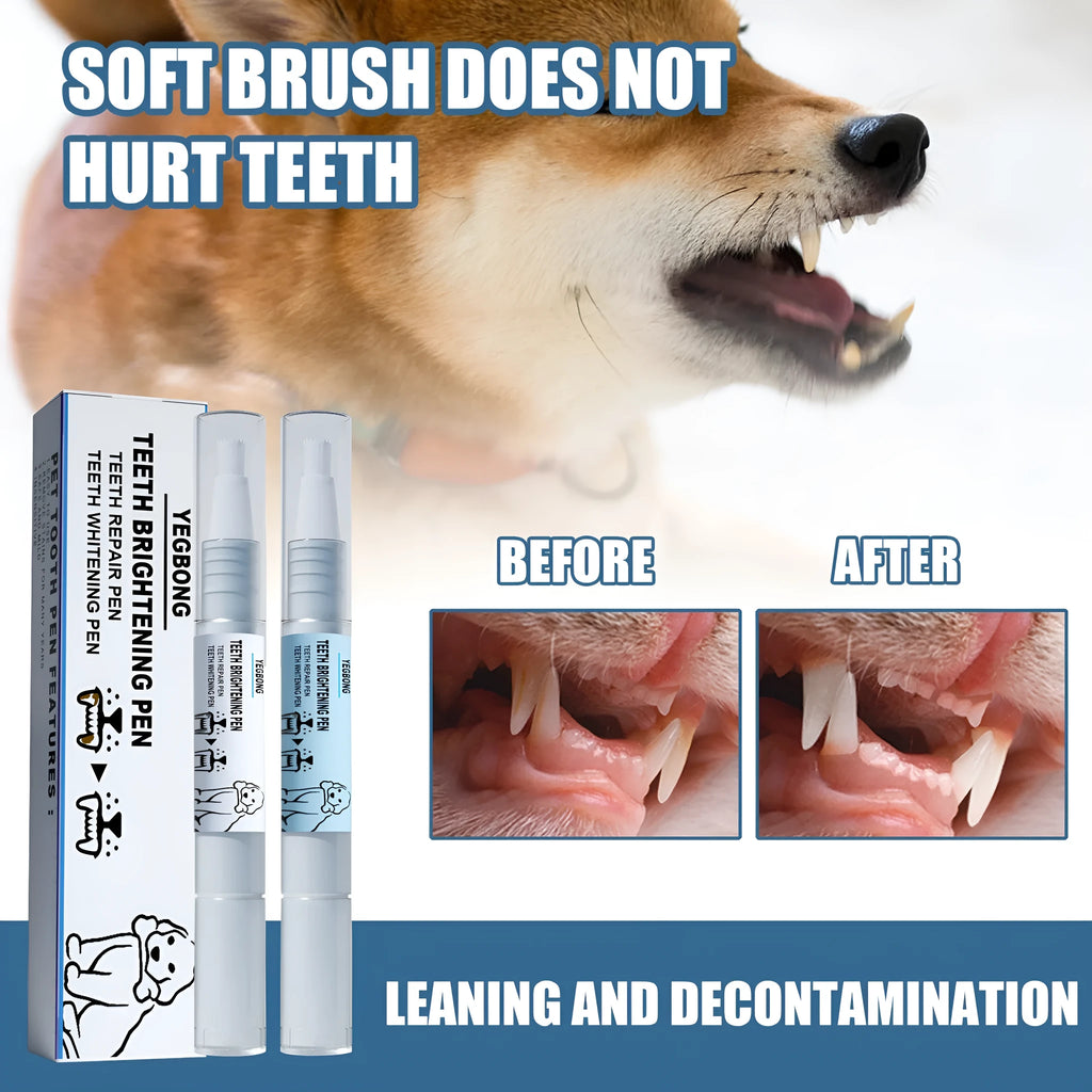 Yegbong pet teeth whitening pen with 3ml whitening and 3ml cleaning formulas for dog and cat dental care