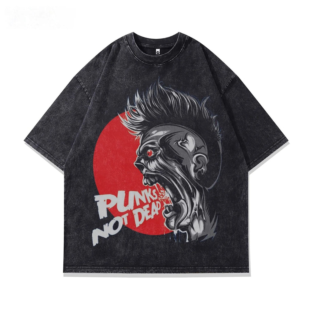 Man wearing a loose-fit short sleeve t-shirt with a printed character design on pure cotton fabric.