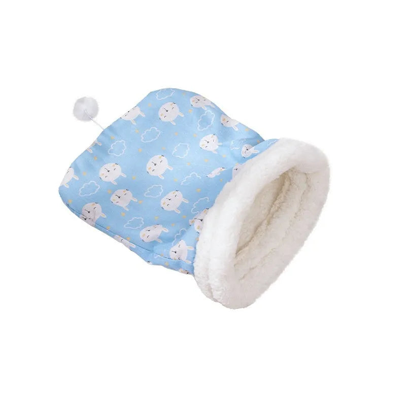 Cat sleeping bag blanket nest pet bed measuring 50 by 40cm in blue rabbit design