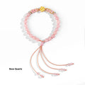 Hand-woven natural rope bracelet with diamond crystal charm in Chinese peach blossom style