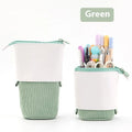 Korean-style telescopic stationery case in corduroy fabric showing expandable design