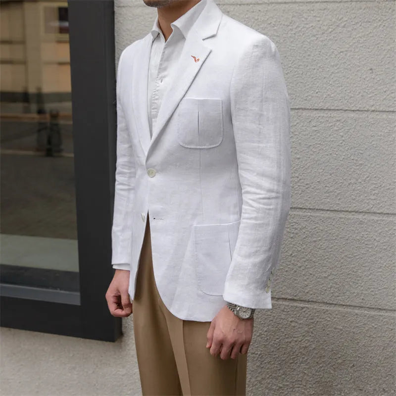 Thin breathable linen casual suit jacket double-breasted long sleeve blazer in white