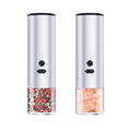White electric salt and pepper grinder with clear glass jar and LED light