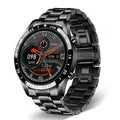 Smart watch with stainless steel wristband showing 1.3 inch touch screen display