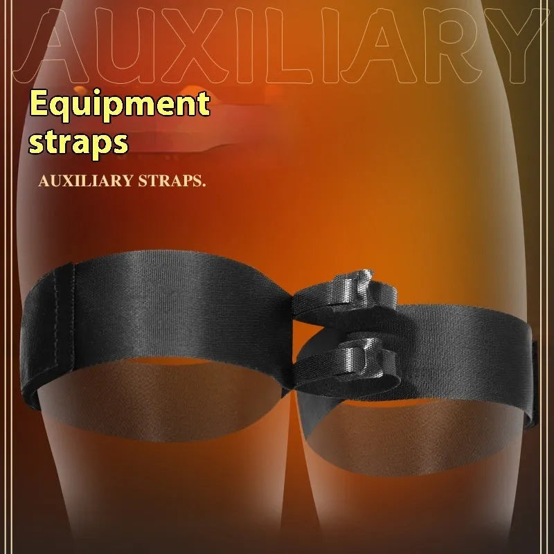 Black knitted appliance strap for women's sex toy tools on plain background