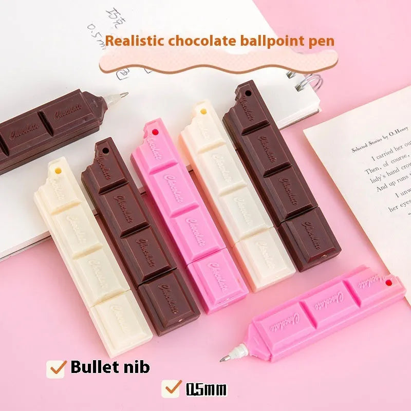 Chocolate themed ballpoint pen with 0.5mm bullet tip in plastic insert sleeve design