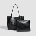 Women's PU tote bag in Black New with woven front detail and short handles
