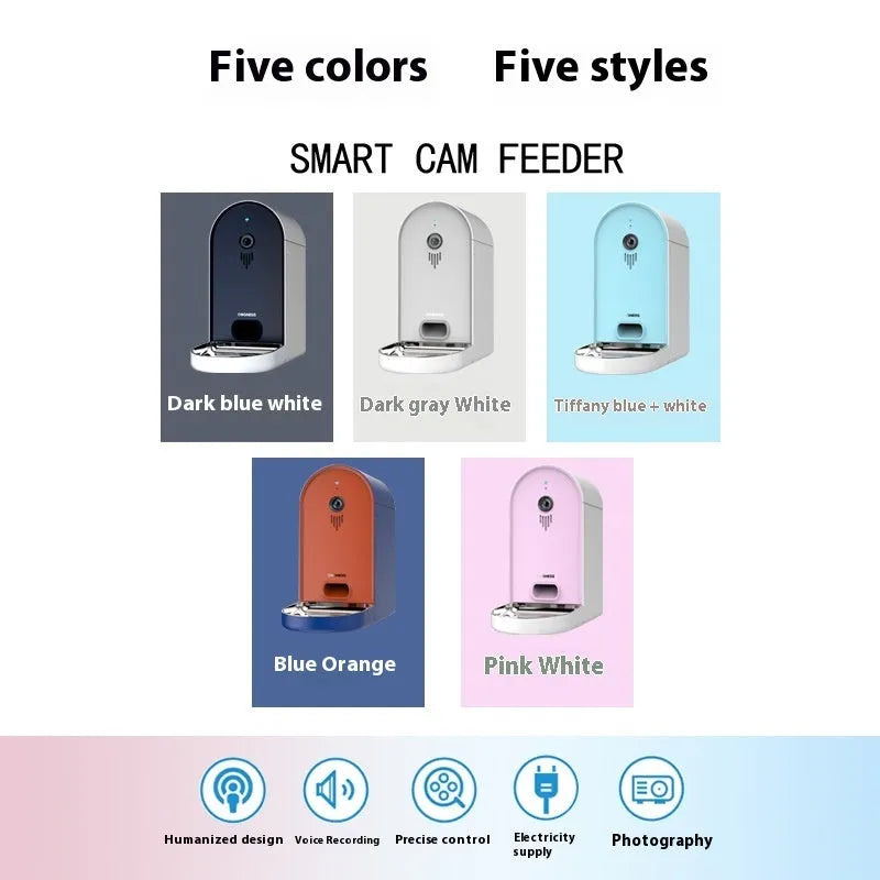 Automatic pet feeder with smartphone app control in multiple colour options
