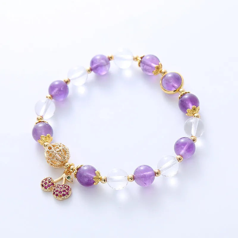 Purple crystal bracelet with micro-inlaid cherry flower design and manual processing