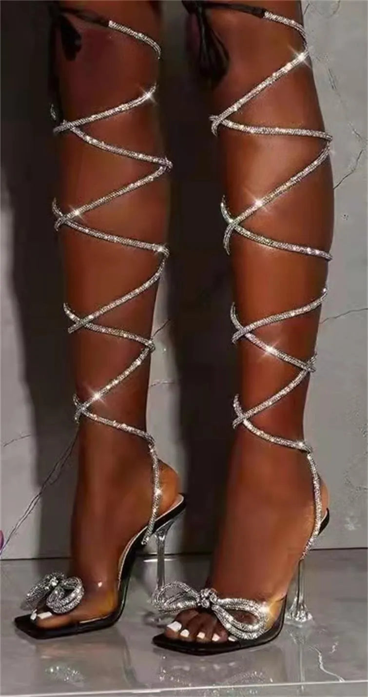 Plus size women's strappy sandals with rhinestone Roman straps and square toe in multiple colours
