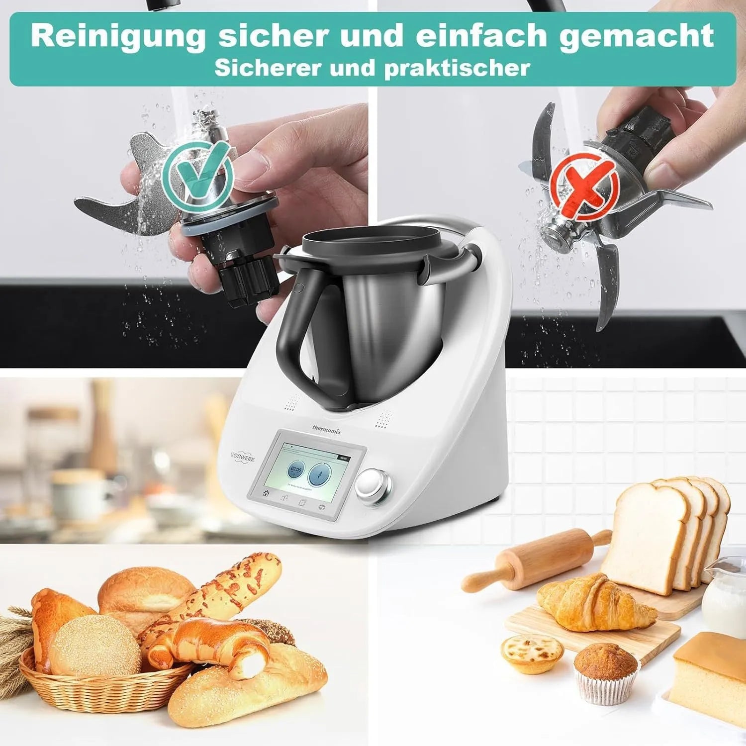 Ceramic blade dough knife with stainless steel handle for Thermomix TM5 and TM6 machines.