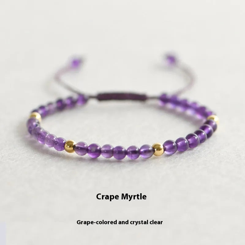 Handmade purple amethyst bracelet with 4mm stones and 14K gold clasp on wrist