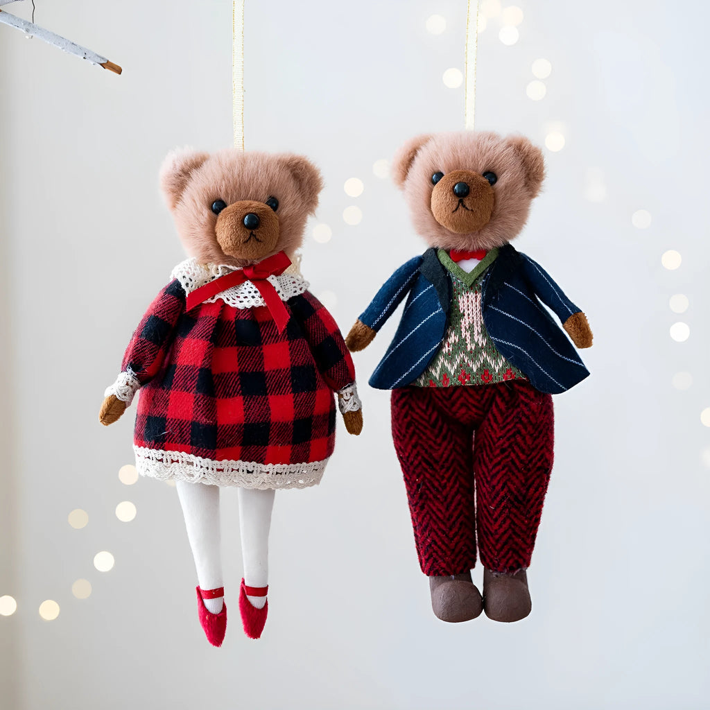Couple plush bear doll set showing gentleman bear and princess bear characters with cloth construction