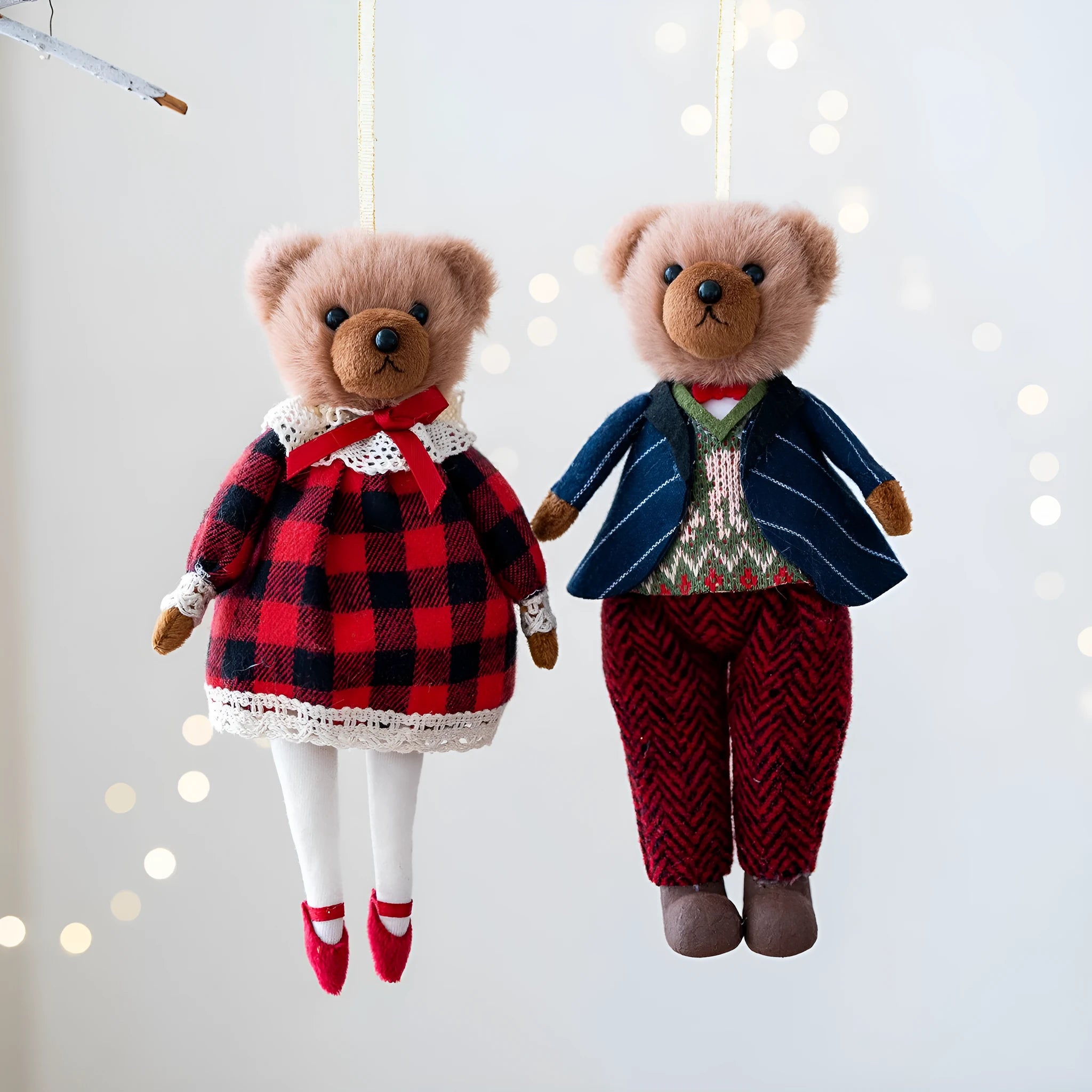 Couple plush bear doll set showing gentleman bear and princess bear characters with cloth construction