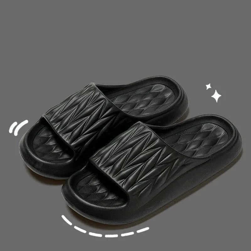 Leaf texture design EVA slippers for men and women in various colours on a non-slip sole.