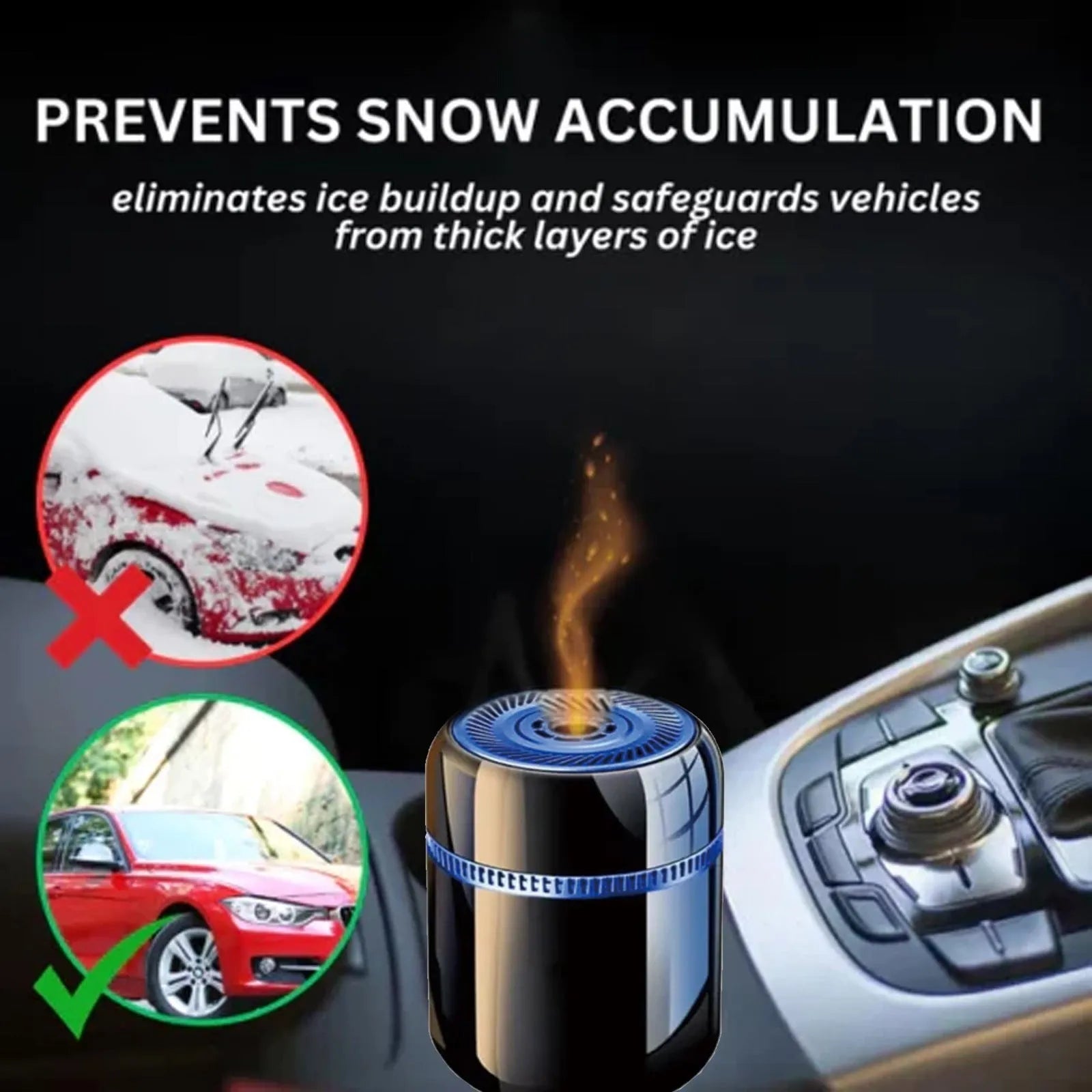 Compact car windscreen de-icing tool measuring 5.6 by 6.8 centimetres