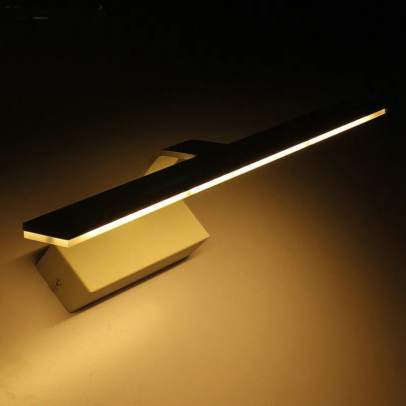 White rectangular LED bathroom mirror headlight showing three colour lighting options.