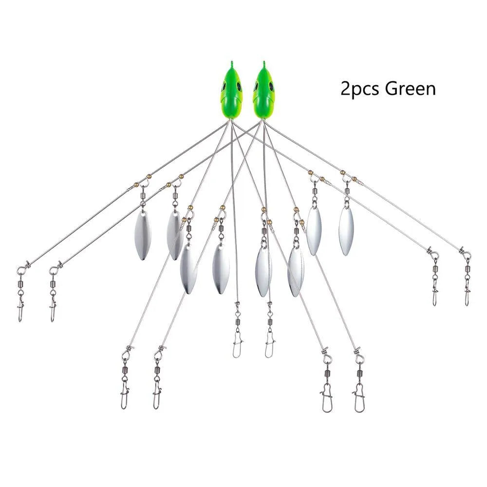 Bassdash umbrella fishing lure rig with 5 swivels and rotating metal sequins