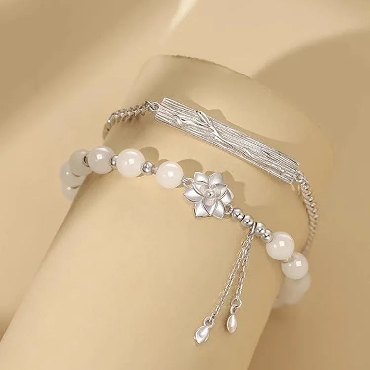 New Chinese style couple's beaded bracelet with floral resin beads in camellia, lotus and peach blossom designs