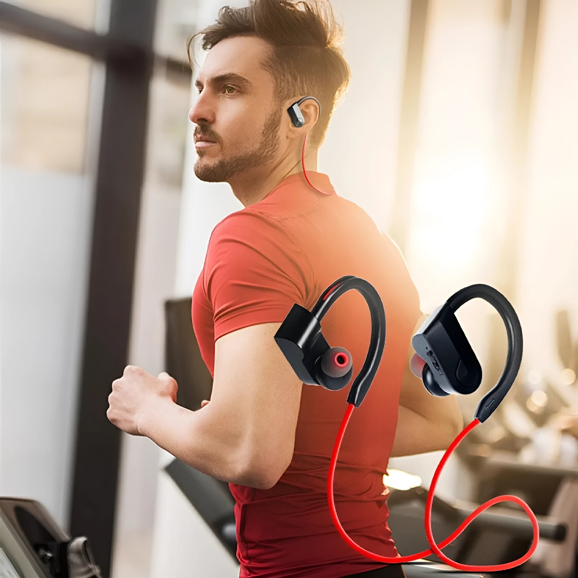 Wireless neck mounted Bluetooth earphones in black colour with neckband design