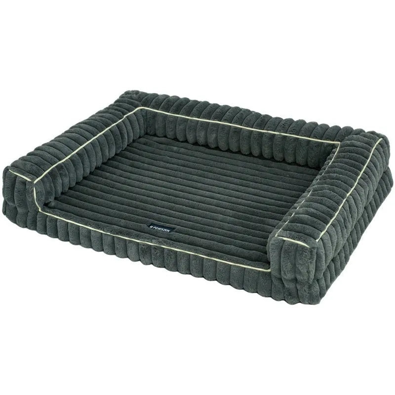 Kennel stripe dehaired angora removable pet bed with corduroy cushion in white for dogs, available in 75x50, 100x75, 120x75 cm sizes