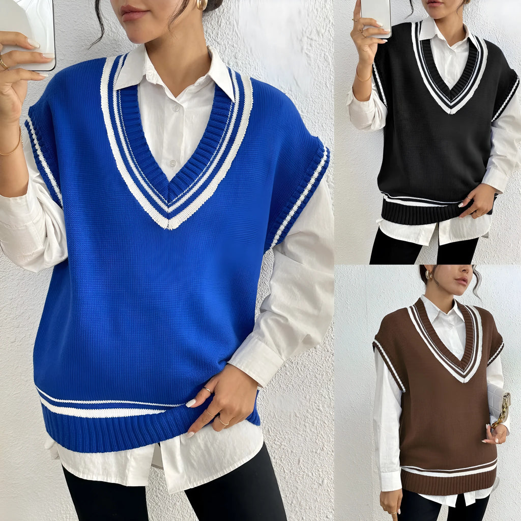 Women's loose fit wool vest sweater in blue coffee black colours with European American sizing