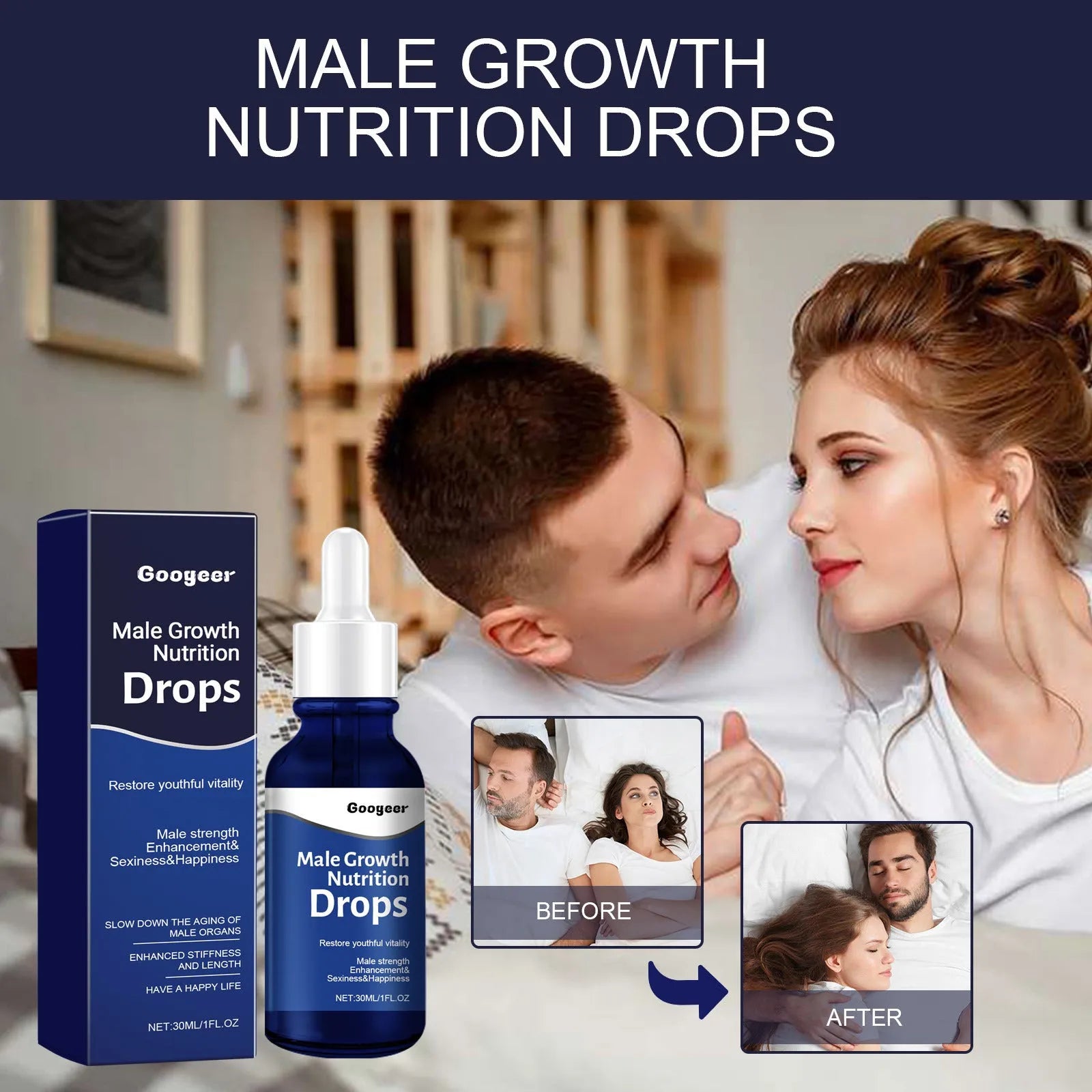 Male Body Nutrition Drops 30ml facial serum in dropper bottle for universal skin types