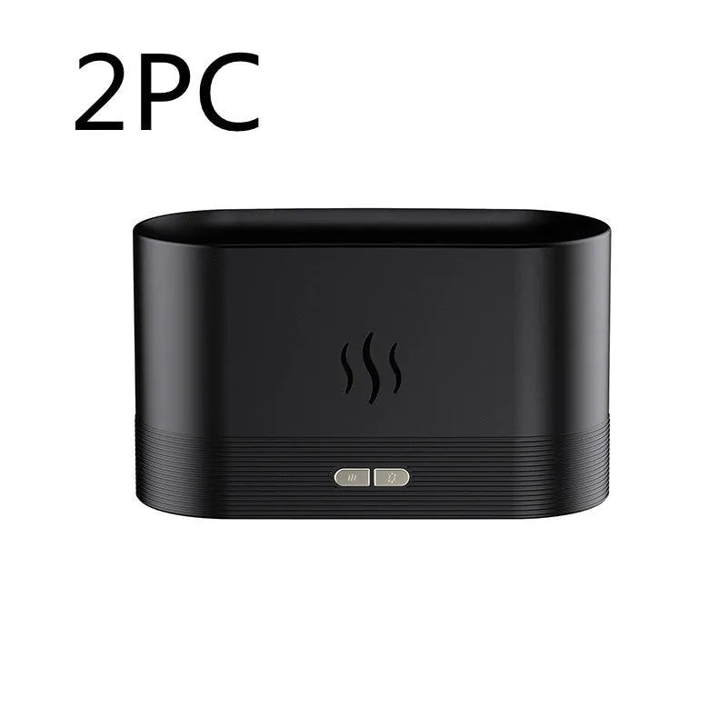 Black square aroma diffuser with flame light effect and mist output
