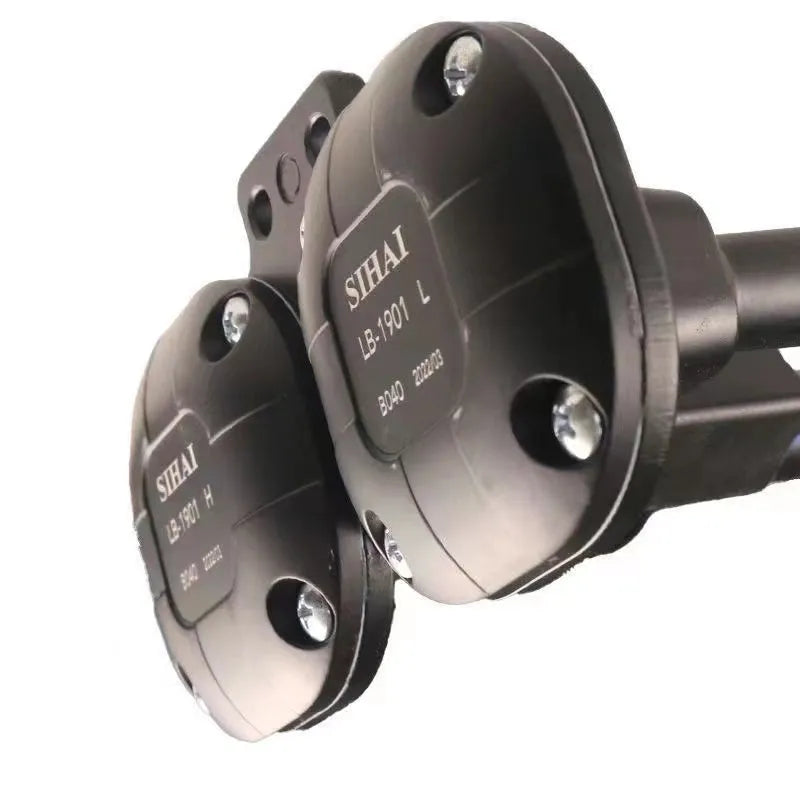 Black dual trumpet 300dB air horn kit for 12V and 24V vehicle installation