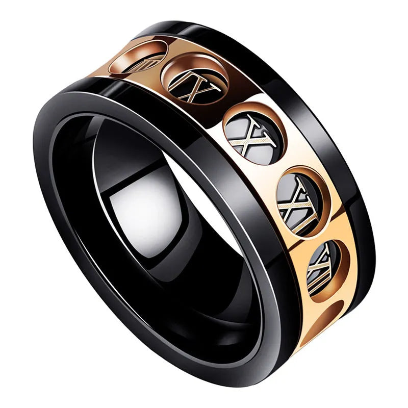 Men's titanium steel hip hop simplicity ring blue rose gold electroplated polished Korean style size 07-11