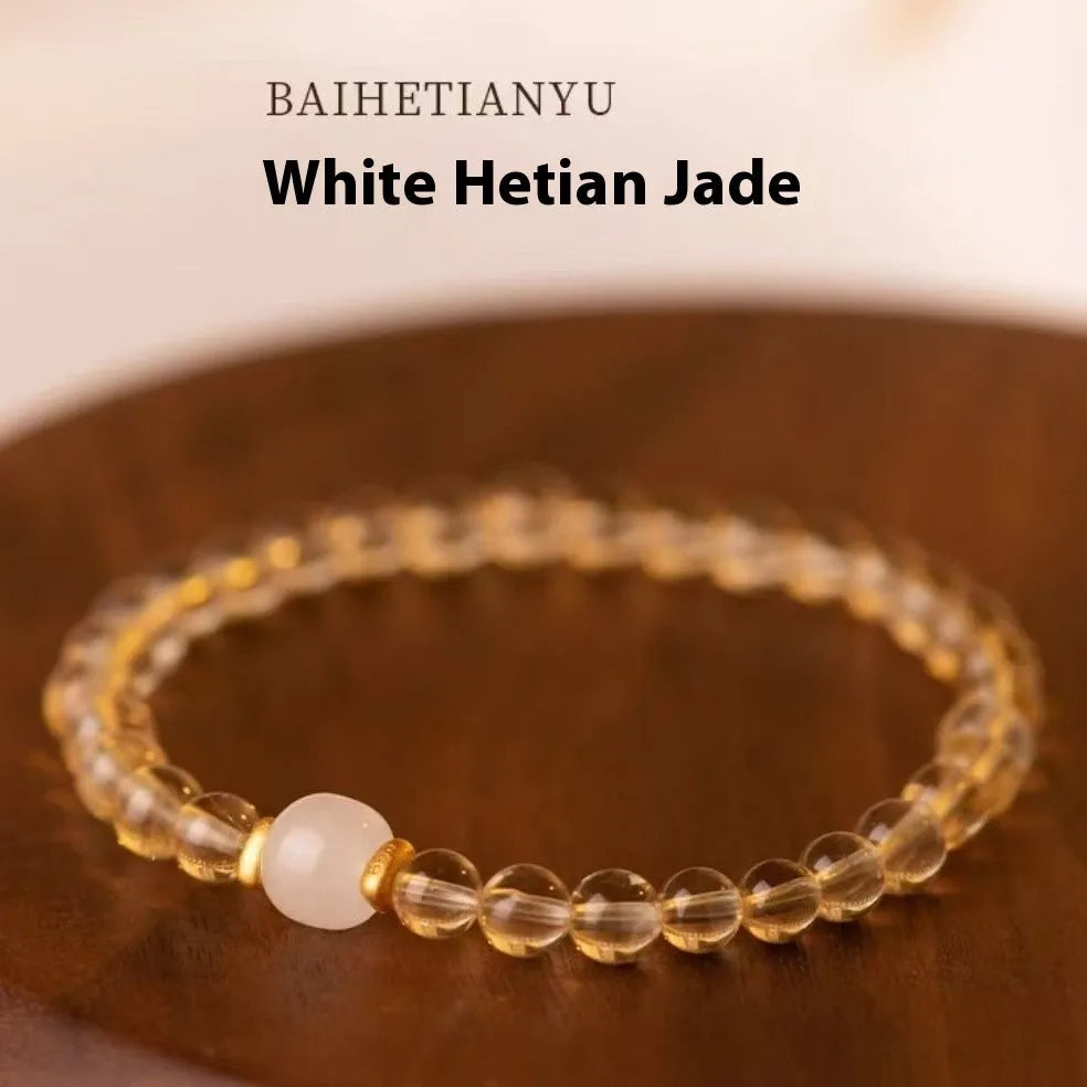 Natural rutilated quartz bracelet with gold inclusions, handmade Brazilian crystal jewellery
