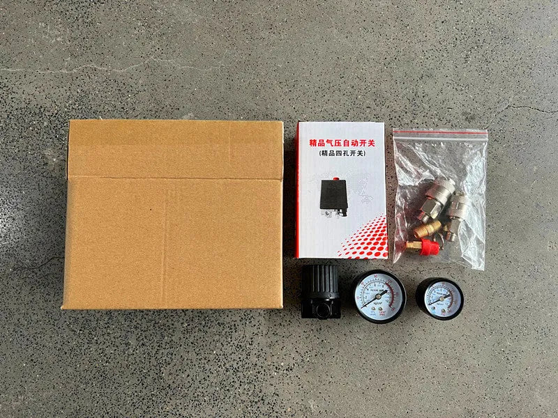 European style air compressor pressure switch with pressure gauge and electrical connections