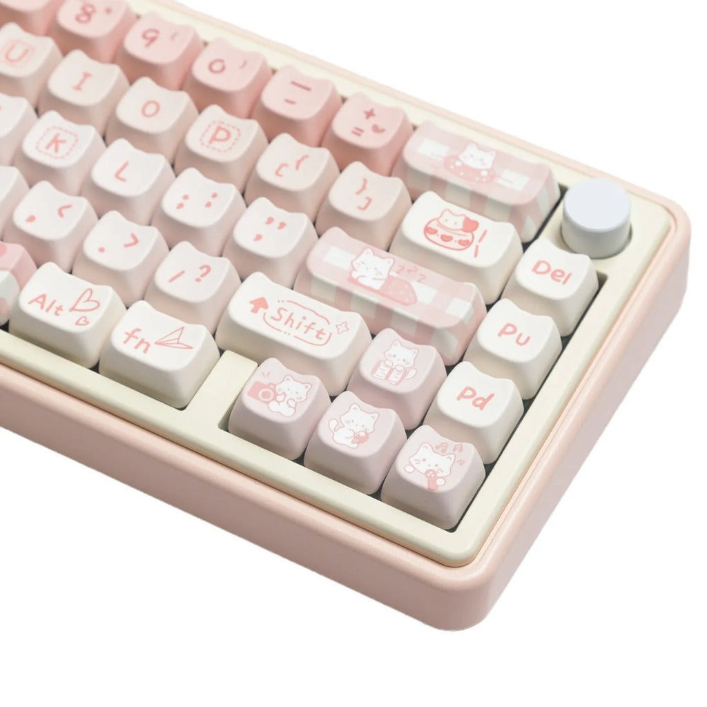 Full set PBT sublimation key caps for mechanical keyboards showing multicolour designs on over 98 keys