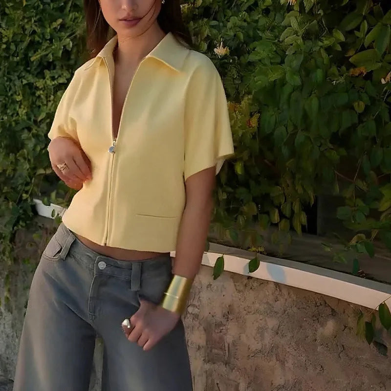 Women's loose fit casual top in polyester with short sleeves