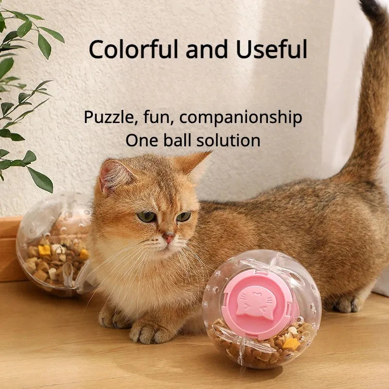Clear ABS plastic cat slow feeding ball with treat dispenser holes