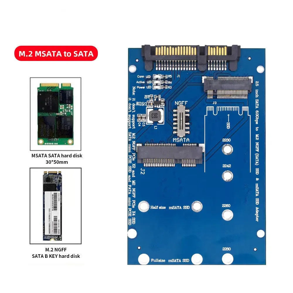 SATA3 to M2 NGFF MSATA SSD conversion adapter card in black or blue colour options