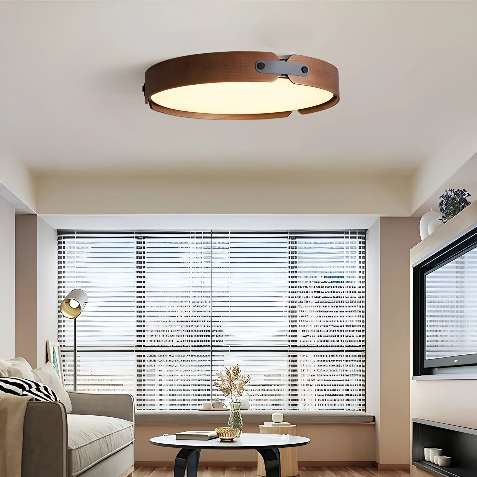 Japanese style wooden ceiling lamp with PMMA lampshade in 42cm and 56cm sizes