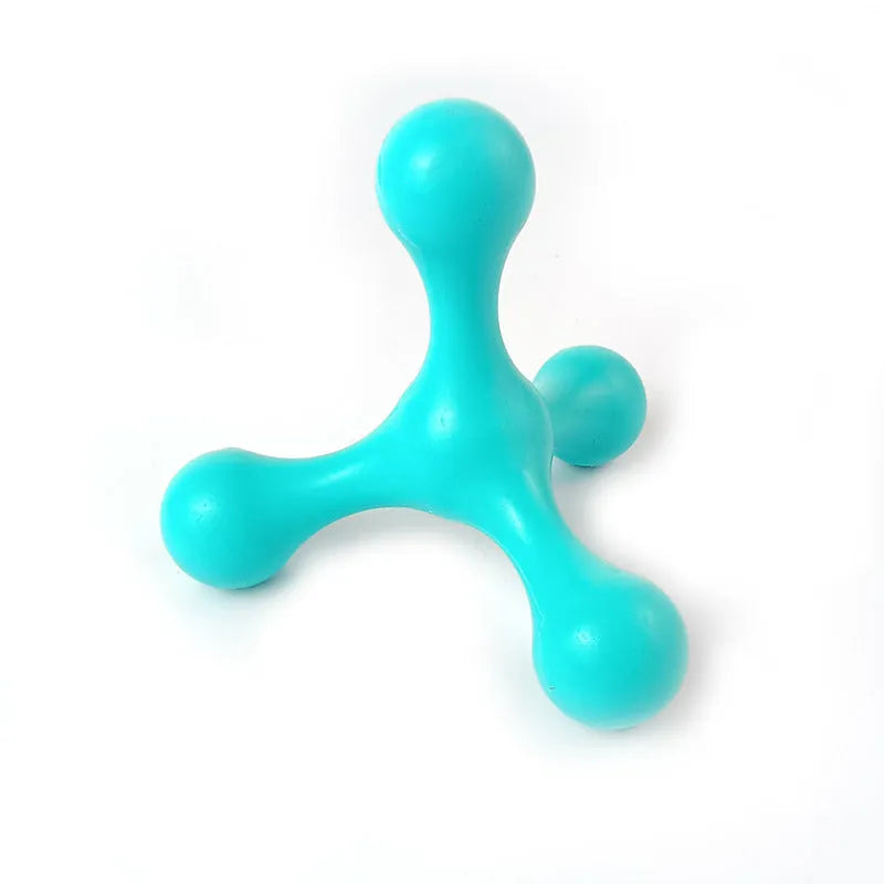 Blue silicone dog chew bone with three legs for small and medium teething puppies