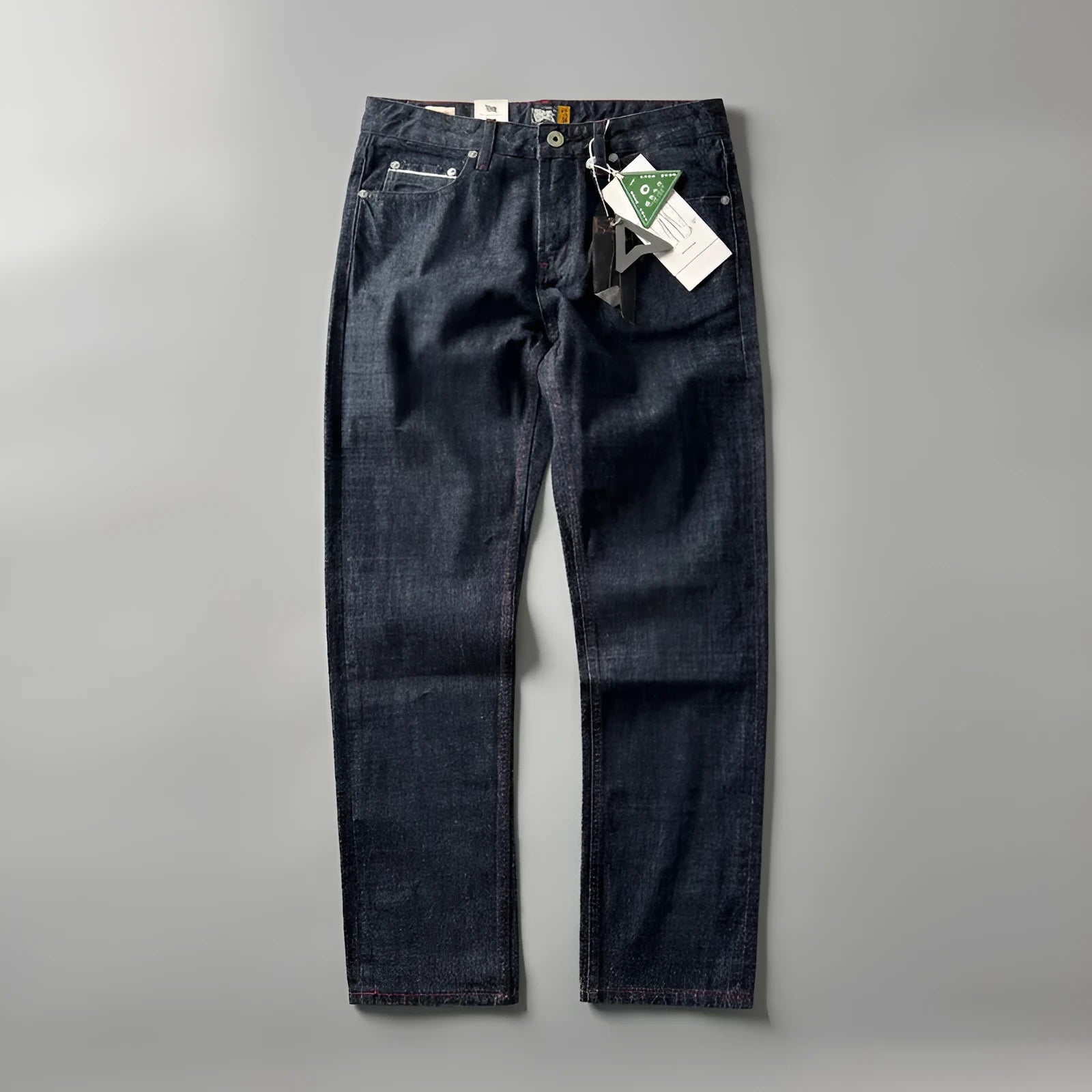 Men's straight leg jeans in primary colour cotton denim with American retro style and mid-waist design