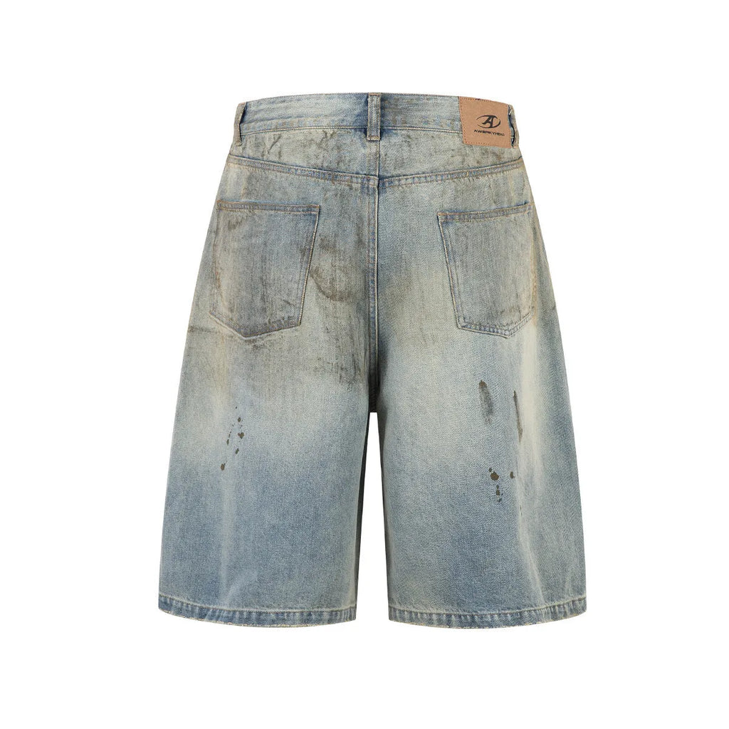 Pu Shuai cropped washed blue denim trousers with straight leg and zipper fly