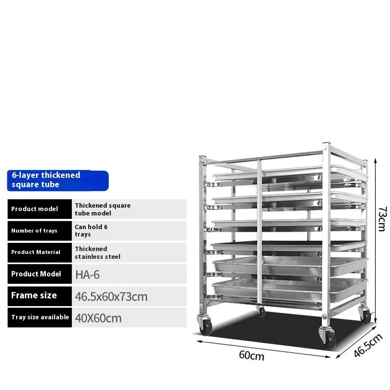 Six-layer stainless steel commercial baking tray rack with locking mechanism